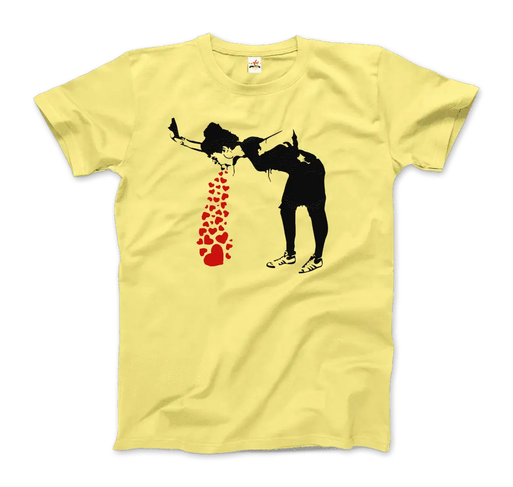 Banksy Lovesick Girl Throwing Up Hearts Artwork T-Shirt by Art-O-Rama Shop ART-O-RAMA-SHOP