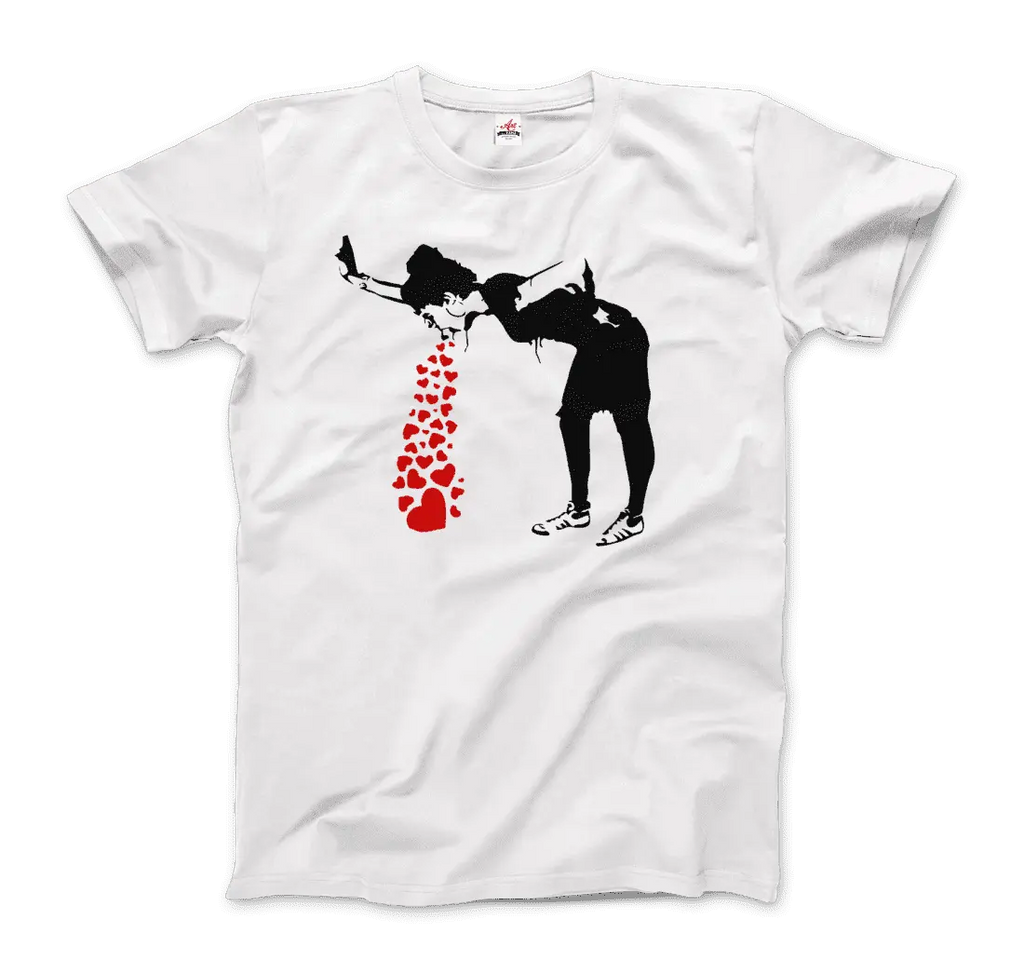 Banksy Lovesick Girl Throwing Up Hearts Artwork T-Shirt by Art-O-Rama Shop ART-O-RAMA-SHOP