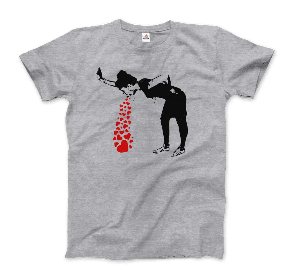 Banksy Lovesick Girl Throwing Up Hearts Artwork T-Shirt by Art-O-Rama Shop ART-O-RAMA-SHOP