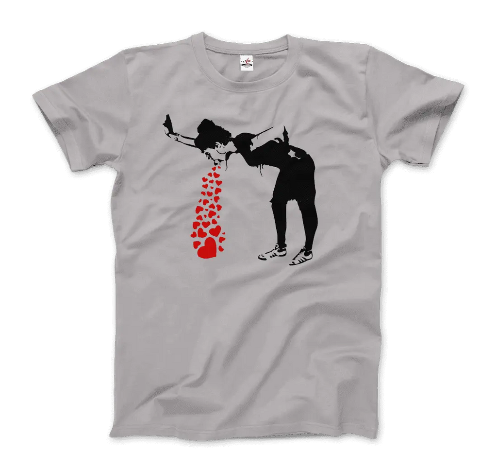 Banksy Lovesick Girl Throwing Up Hearts Artwork T-Shirt by Art-O-Rama Shop ART-O-RAMA-SHOP