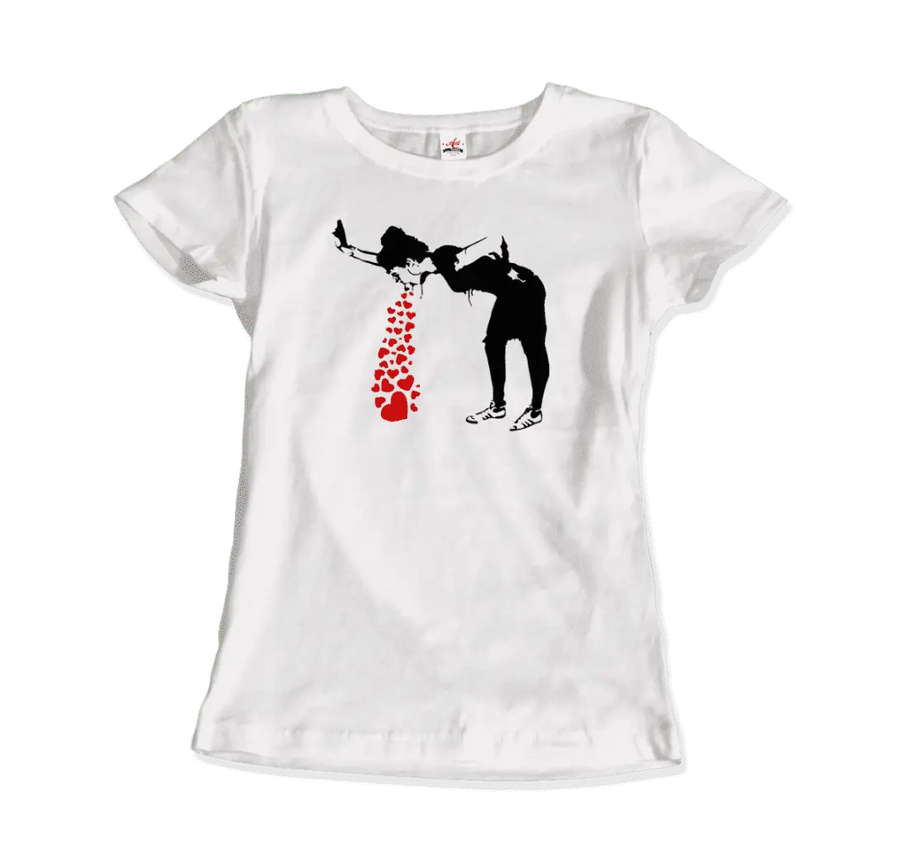 Banksy Lovesick Girl Throwing Up Hearts Artwork T-Shirt by Art-O-Rama Shop ART-O-RAMA-SHOP