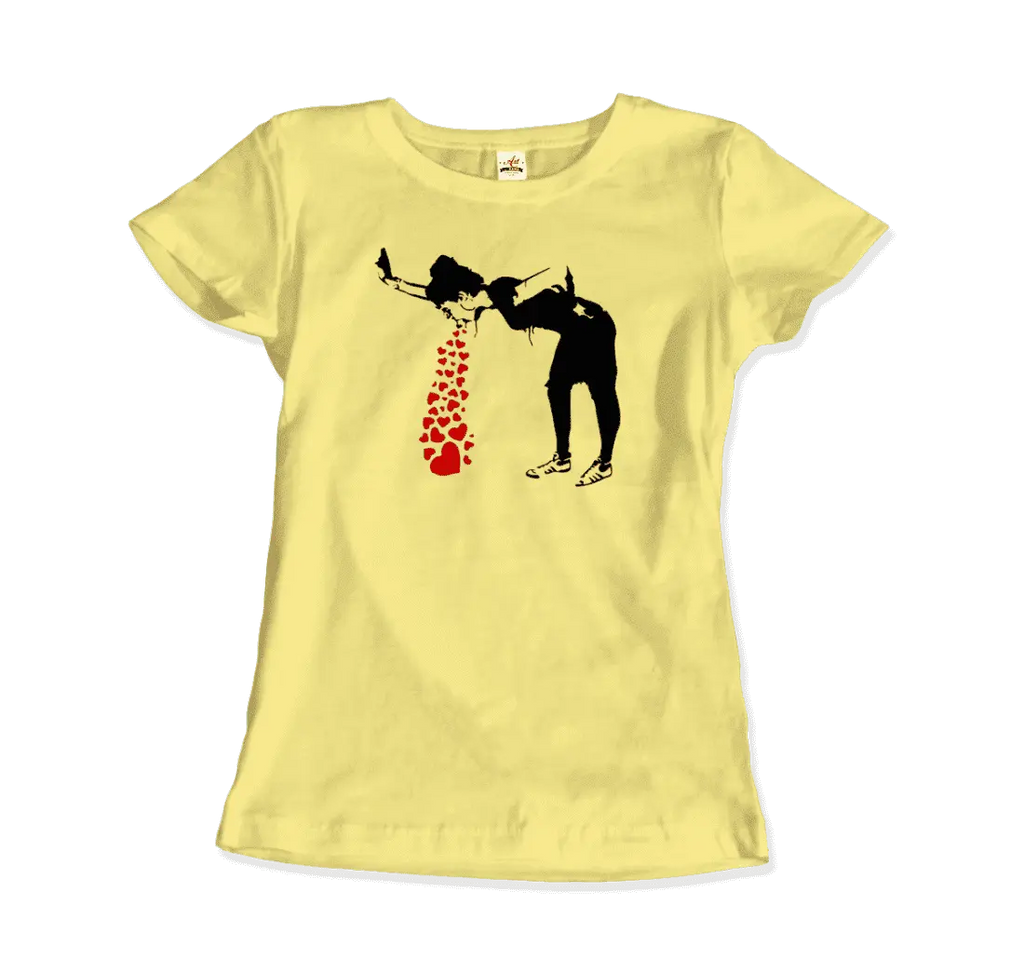 Banksy Lovesick Girl Throwing Up Hearts Artwork T-Shirt by Art-O-Rama Shop ART-O-RAMA-SHOP