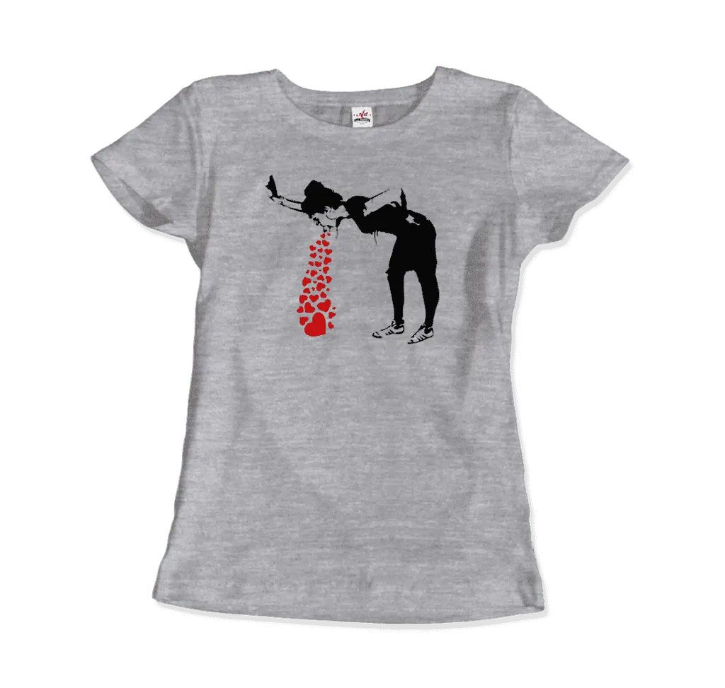 Banksy Lovesick Girl Throwing Up Hearts Artwork T-Shirt by Art-O-Rama Shop ART-O-RAMA-SHOP