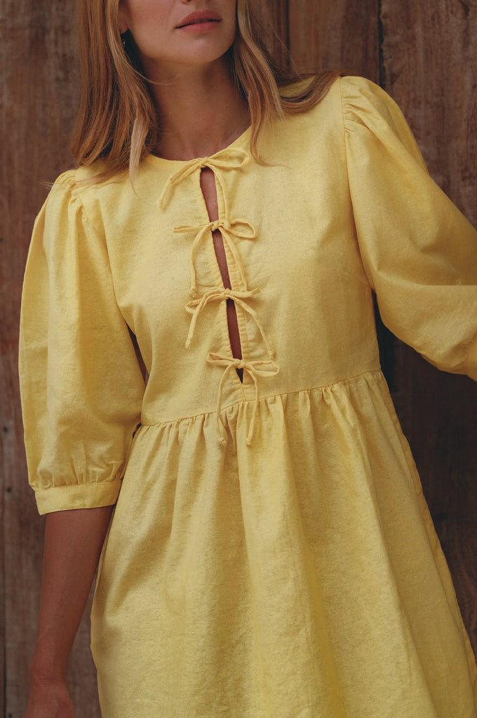 Beatrice Puff Sleeve Linen Mini Dress by Bali ELF Bali ELF