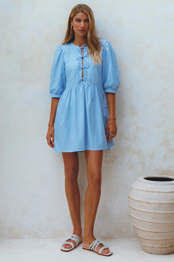 Beatrice Puff Sleeve Linen Mini Dress by Bali ELF Bali ELF