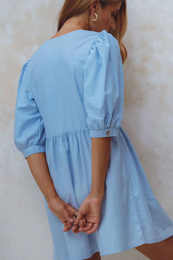 Beatrice Puff Sleeve Linen Mini Dress by Bali ELF Bali ELF