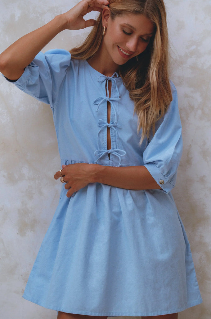 Beatrice Puff Sleeve Linen Mini Dress by Bali ELF Bali ELF
