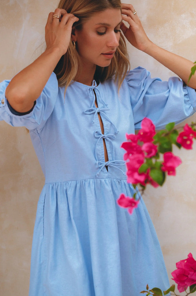 Beatrice Puff Sleeve Linen Mini Dress by Bali ELF Bali ELF