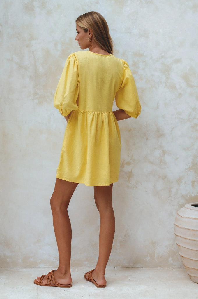 Beatrice Puff Sleeve Linen Mini Dress by Bali ELF Bali ELF