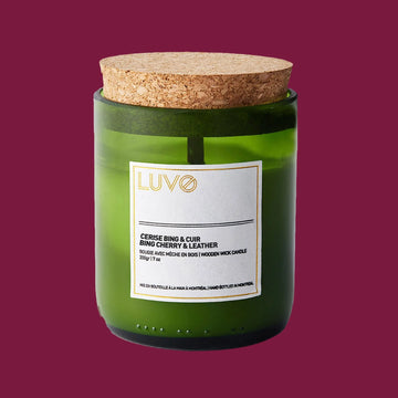 Bing cherry & Leather Wooden Wick Scented Candle by LUVO Candles | Bougies LUVO CANDLES | BOUGIES