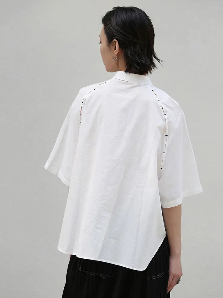 Binus Half Sleeve Lapel Blouse by Marigold Shadows Marigold Shadows