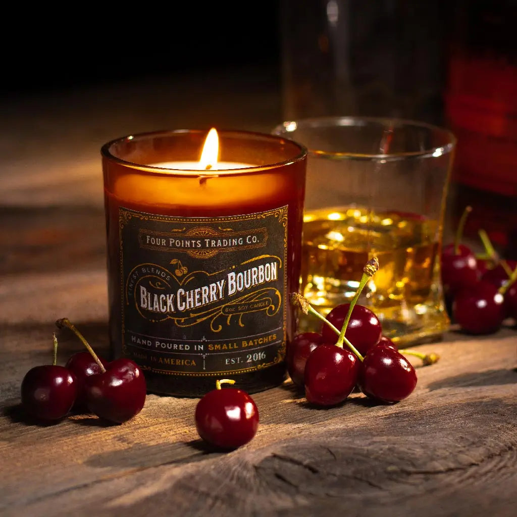 Black Cherry Bourbon 8oz Soy Scented Candle by Four Points Trading Co. FOUR POINTS TRADING CO.