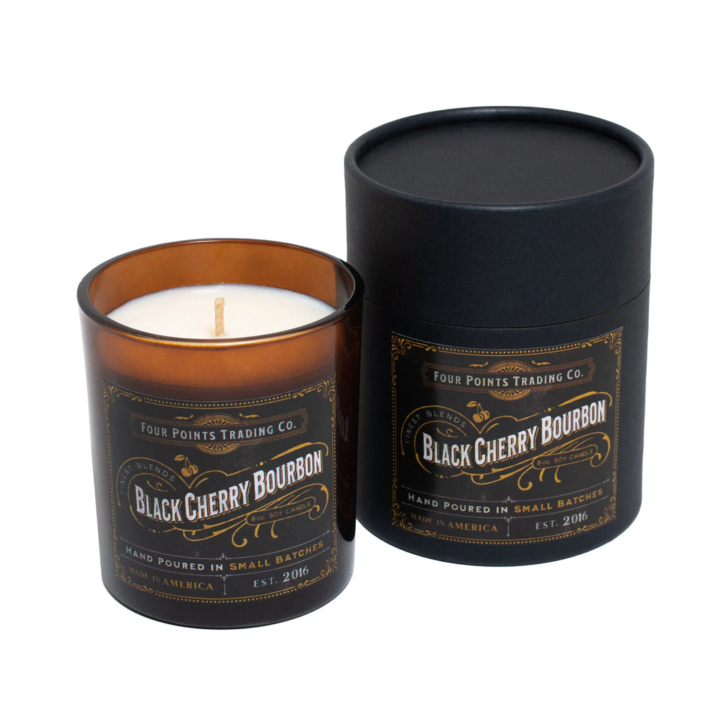 Black Cherry Bourbon 8oz Soy Scented Candle by Four Points Trading Co. FOUR POINTS TRADING CO.