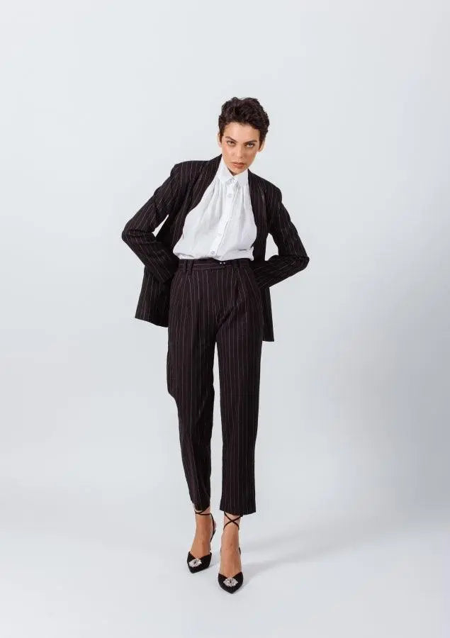 Black Pinstripes Suit Pants by Le Réussi® Le Réussi®