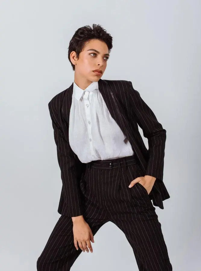 Black Pinstripes Suit Pants by Le Réussi® Le Réussi®