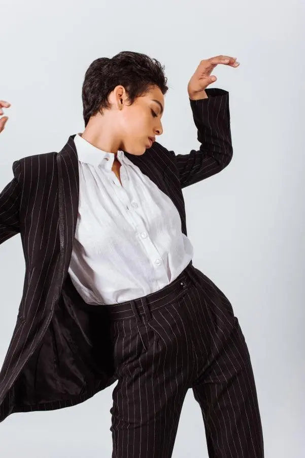 Black Pinstripes Suit Pants by Le Réussi® Le Réussi®