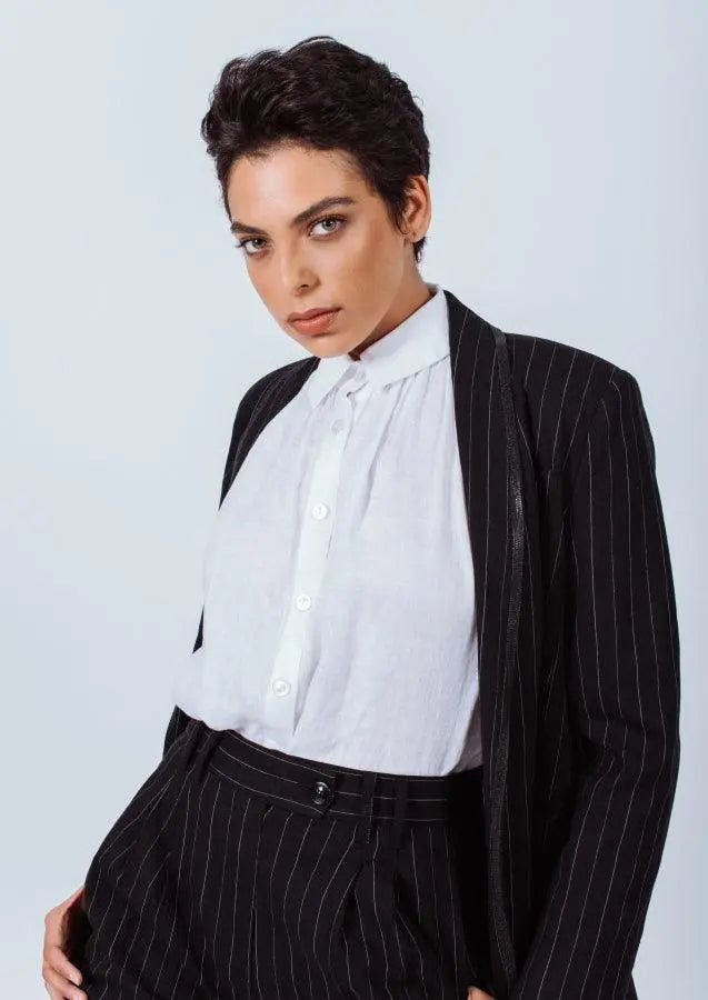 Black Pinstripes Suit Pants by Le Réussi® Le Réussi®