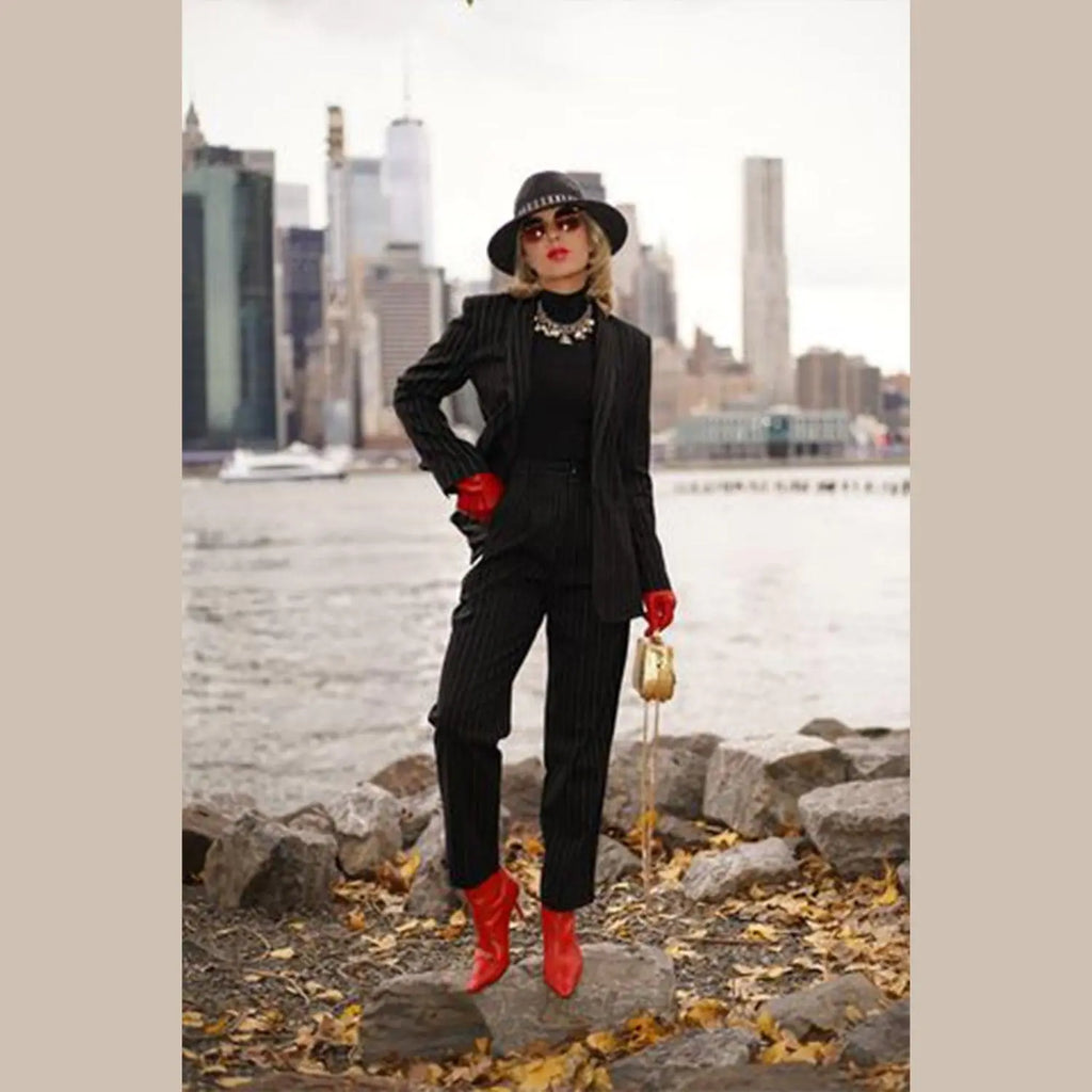 Black Pinstripes Suit Pants by Le Réussi® Le Réussi®