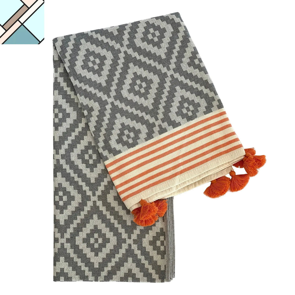 Merida Gray - Orange Turkish Towel / Blanket by Eco Hilana HILANA UPCYCLED COTTON