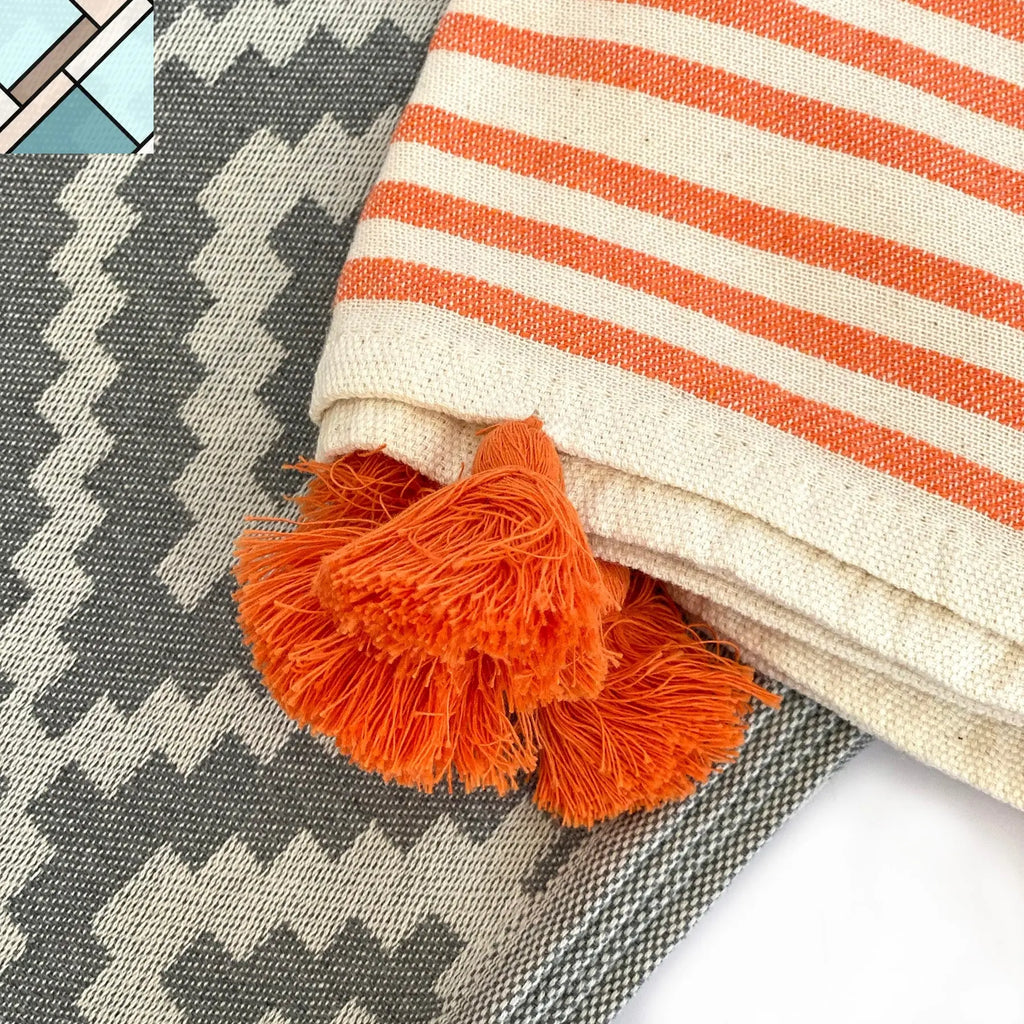 Merida Gray - Orange Turkish Towel / Blanket by Eco Hilana HILANA UPCYCLED COTTON
