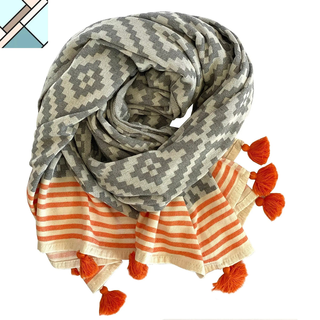 Merida Gray - Orange Turkish Towel / Blanket by Eco Hilana HILANA UPCYCLED COTTON