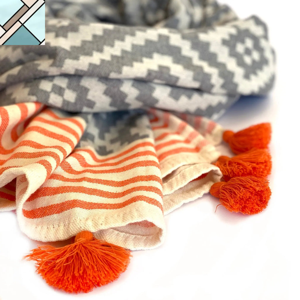 Merida Gray - Orange Turkish Towel / Blanket by Eco Hilana HILANA UPCYCLED COTTON