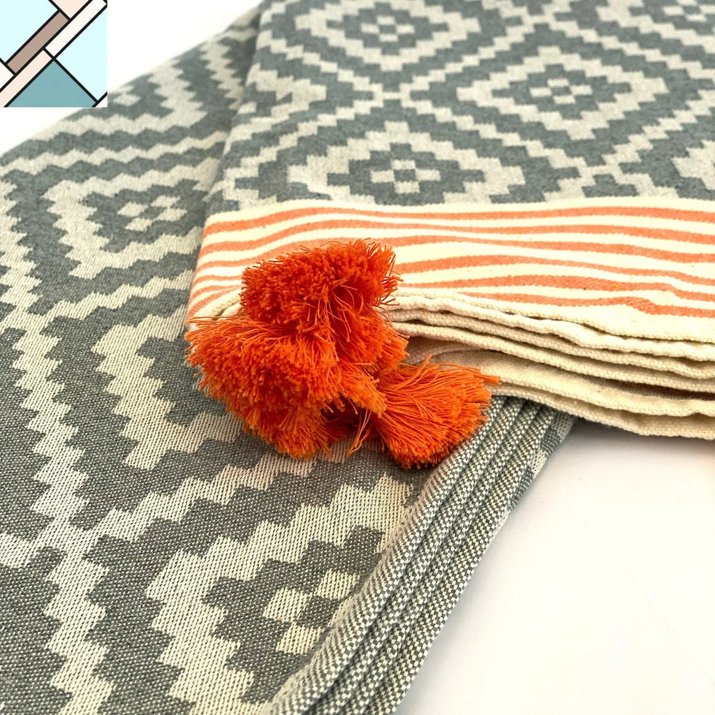 Merida Gray - Orange Turkish Towel / Blanket by Eco Hilana HILANA UPCYCLED COTTON