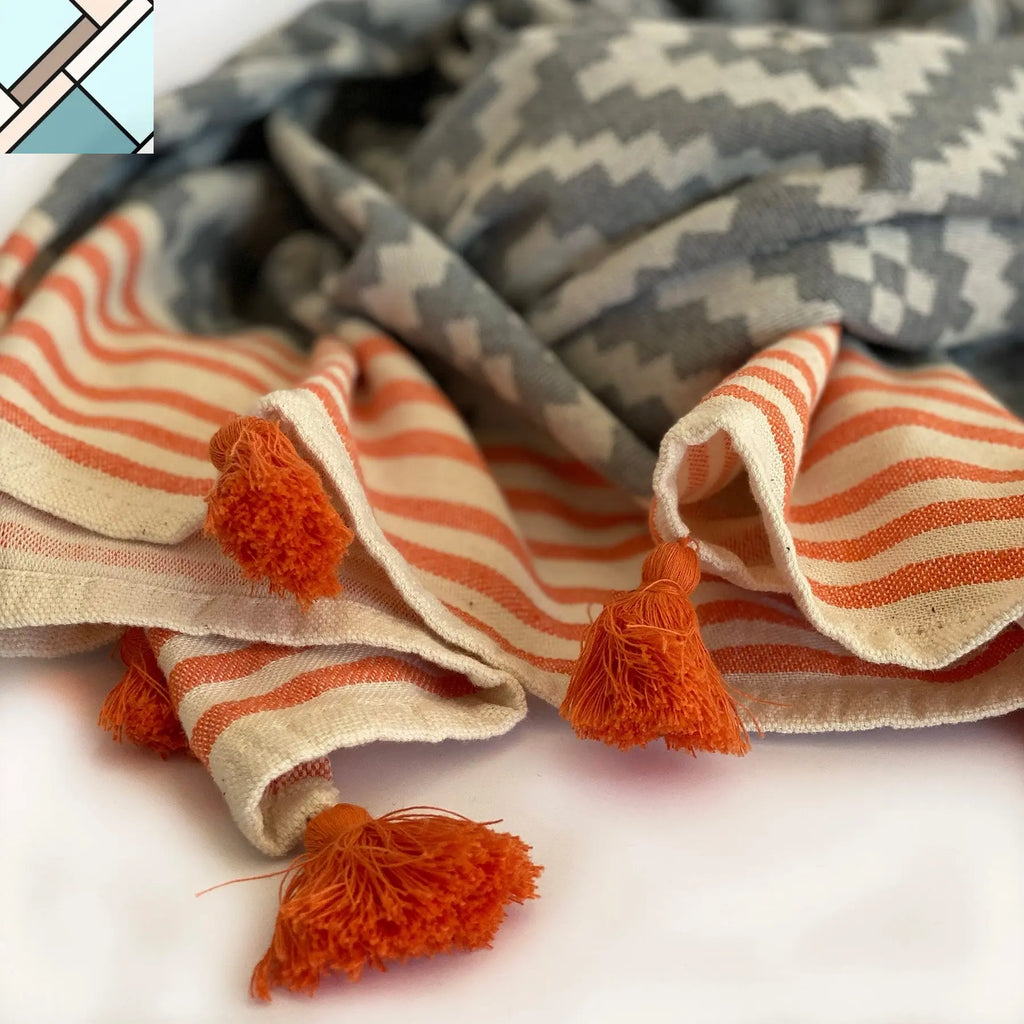 Merida Gray - Orange Turkish Towel / Blanket by Eco Hilana HILANA UPCYCLED COTTON