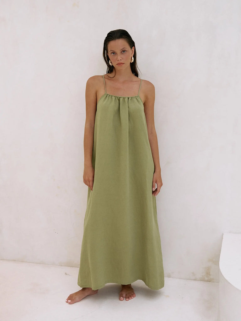 Bliss Flow Maxi Dress - Khaki Green by The Handloom The Handloom