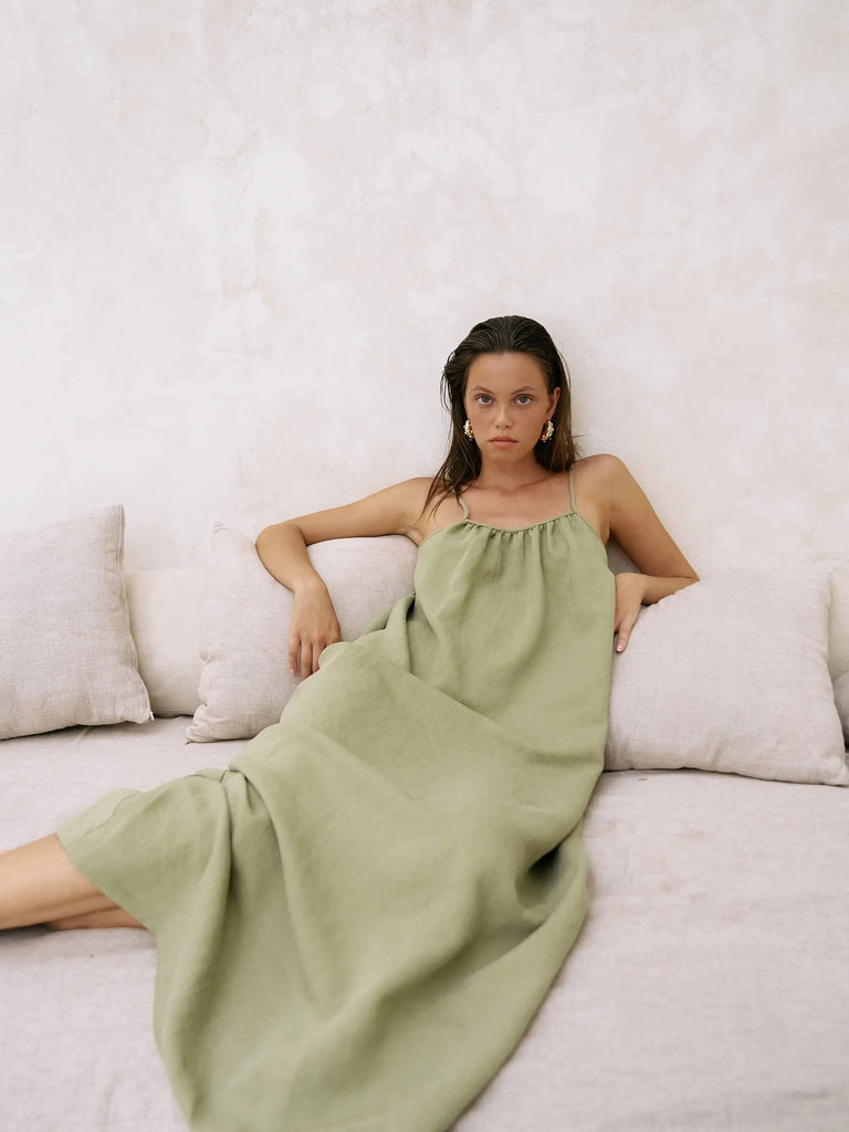 Bliss Flow Maxi Dress - Khaki Green by The Handloom The Handloom