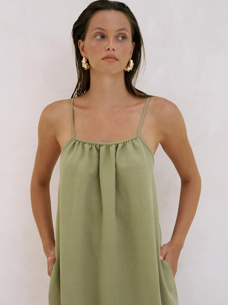 Bliss Flow Maxi Dress - Khaki Green by The Handloom The Handloom