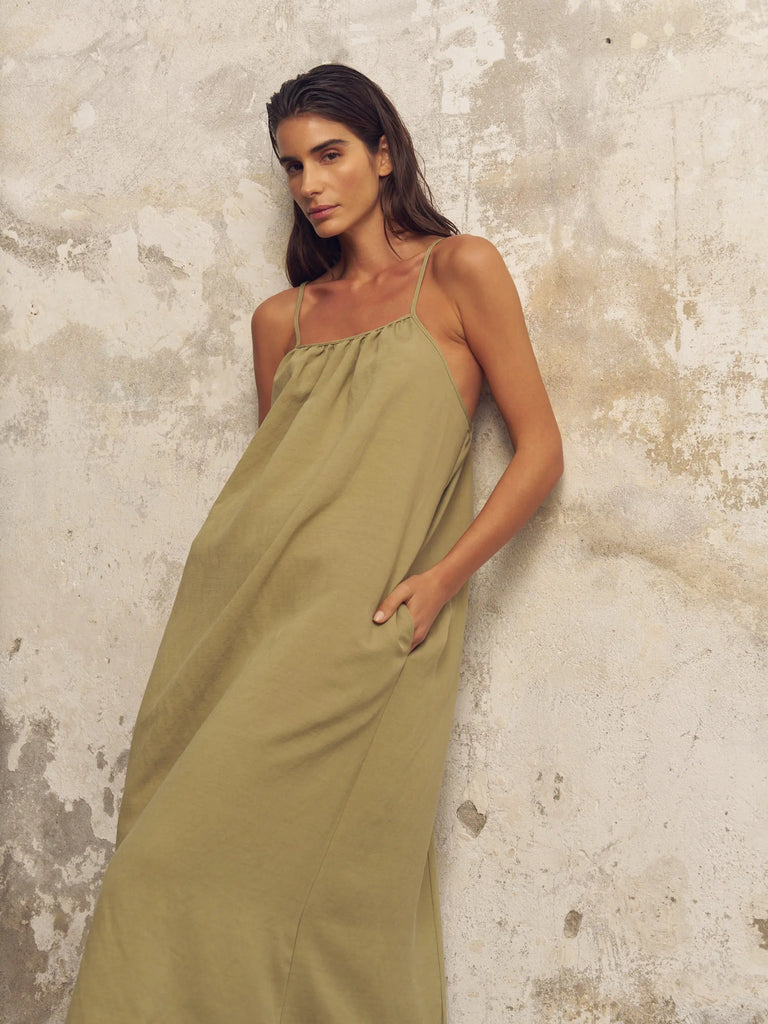 Bliss Flow Maxi Dress - Khaki Green by The Handloom The Handloom