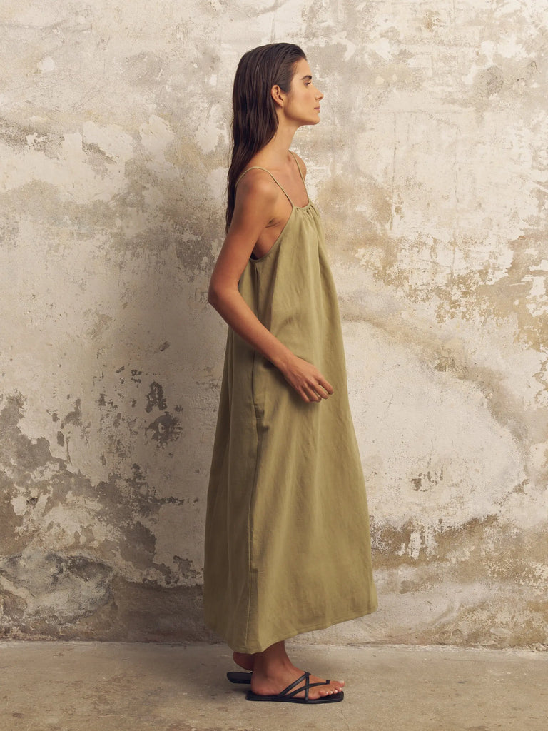 Bliss Flow Maxi Dress - Khaki Green by The Handloom The Handloom
