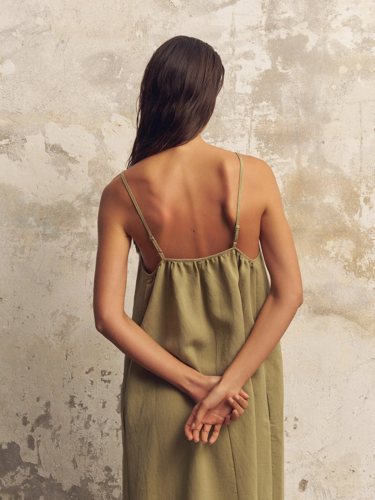 Bliss Flow Maxi Dress - Khaki Green by The Handloom The Handloom