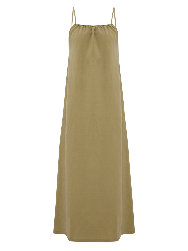 Bliss Flow Maxi Dress - Khaki Green by The Handloom The Handloom