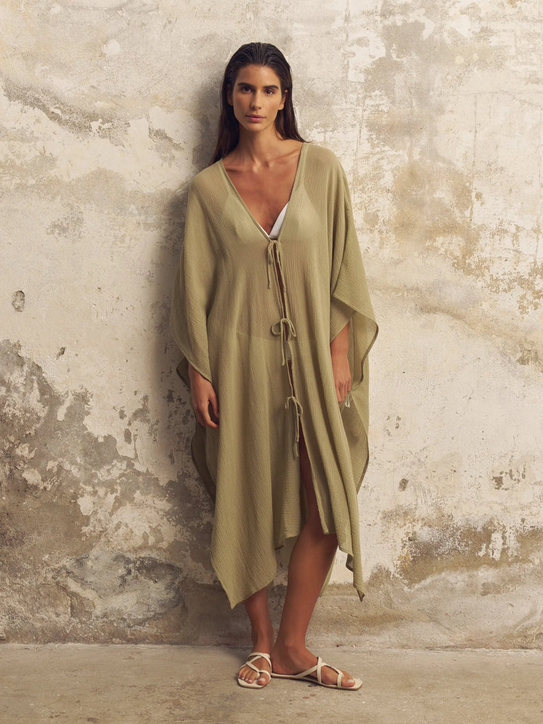 Bodrum Ties Kaftan - Khaki Green by The Handloom The Handloom