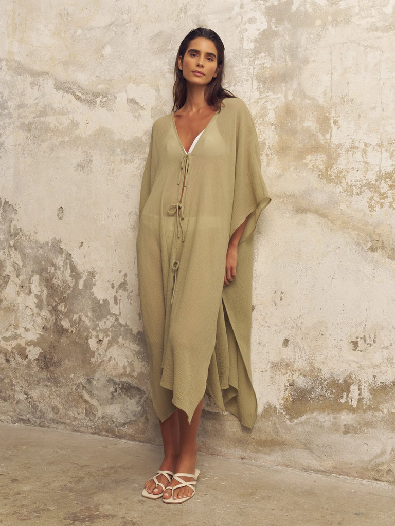 Bodrum Ties Kaftan - Khaki Green by The Handloom The Handloom