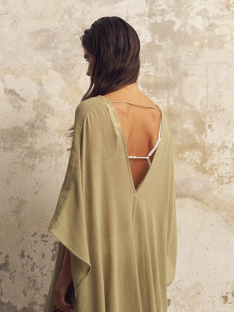 Bodrum Ties Kaftan - Khaki Green by The Handloom The Handloom