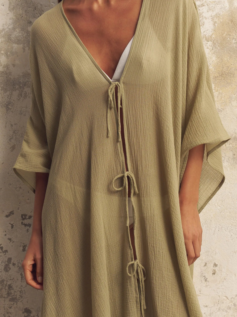 Bodrum Ties Kaftan - Khaki Green by The Handloom The Handloom