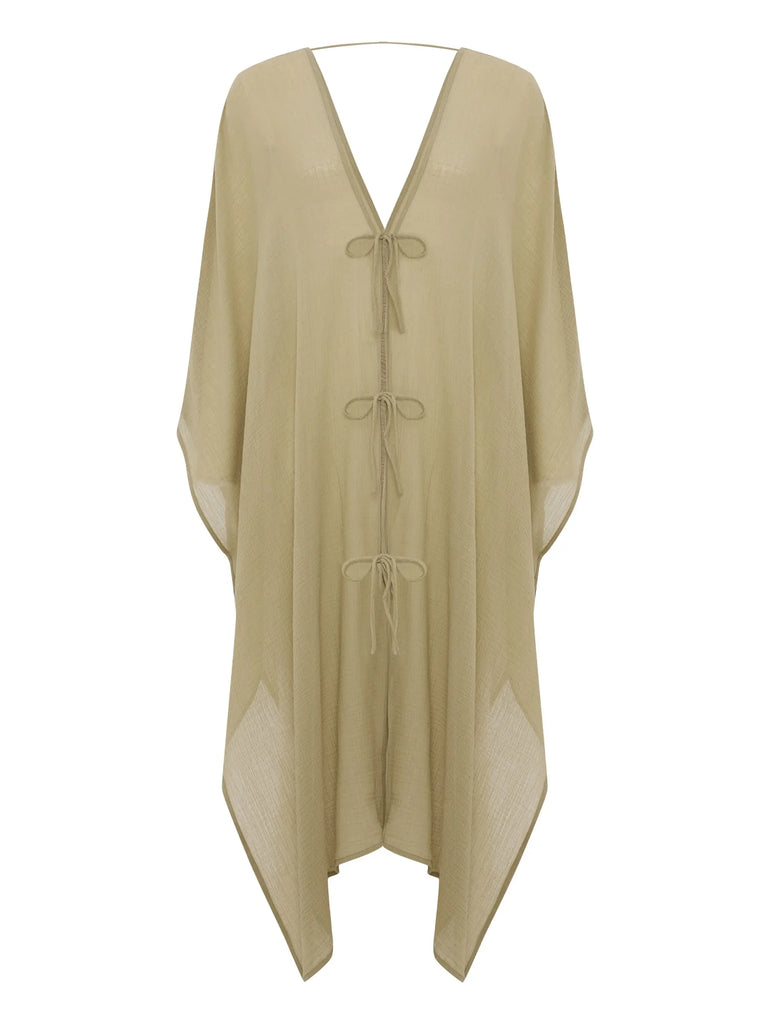 Bodrum Ties Kaftan - Khaki Green by The Handloom The Handloom