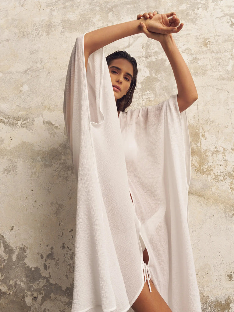 Bodrum Ties Kaftan - White by The Handloom The Handloom