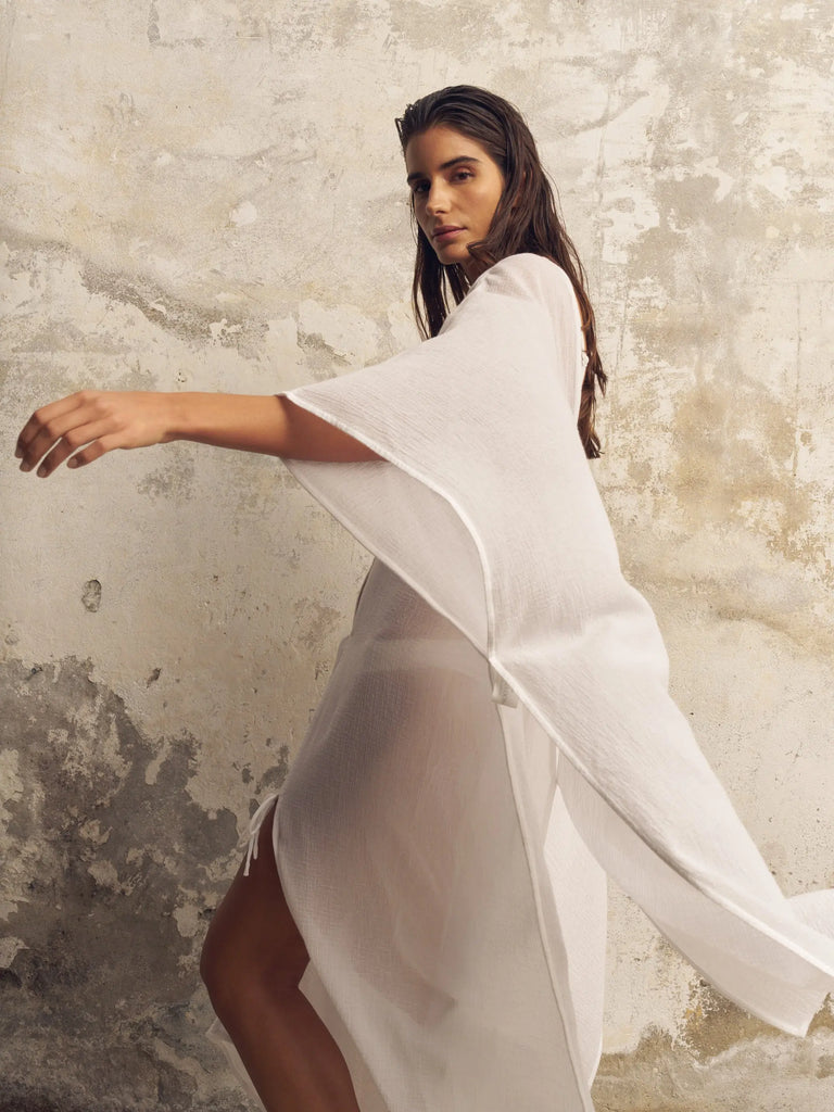 Bodrum Ties Kaftan - White by The Handloom The Handloom