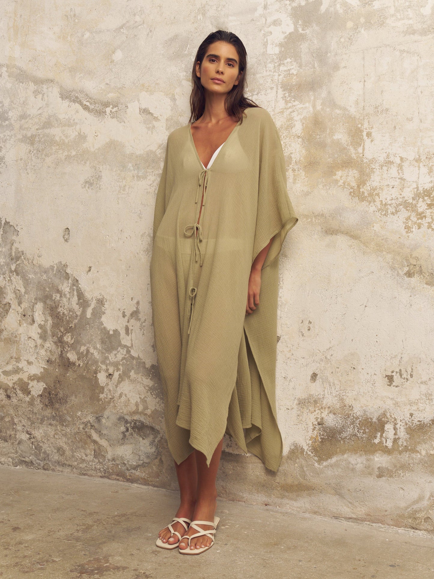 Bodrum Ties Kaftan - Khaki Green