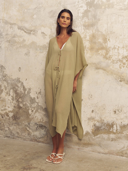 Bodrum Ties Kaftan - Khaki Green