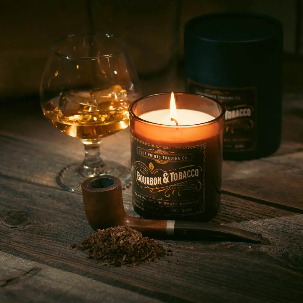 Bourbon & Tobacco 8oz Soy Scented Candle by Four Points Trading Co. FOUR POINTS TRADING CO.