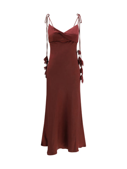 Midi Dress Satin Flower Burgundy