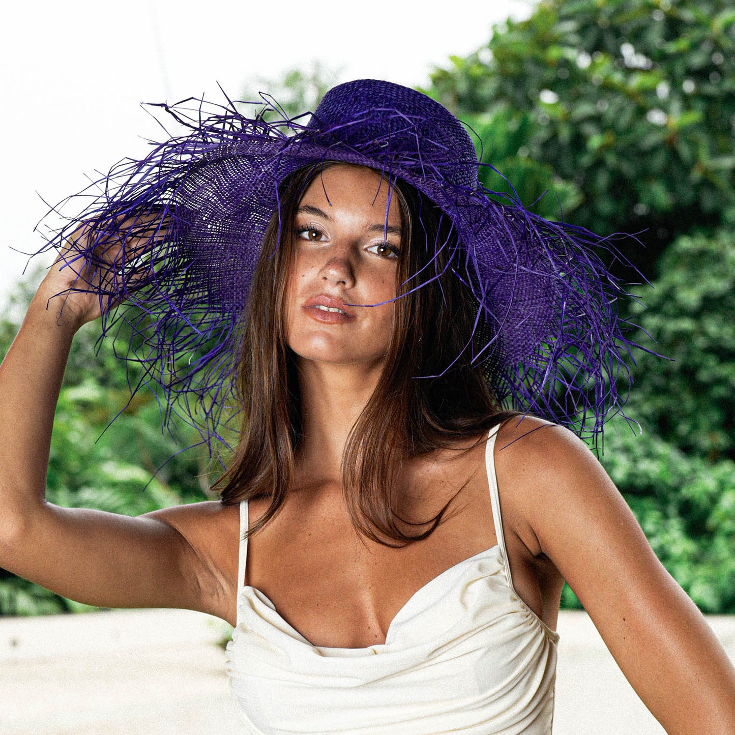The Catalina Frayed Straw Sun Hat in Azure Blue