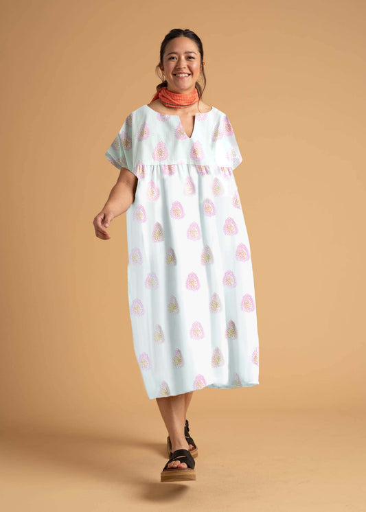 Meadow Dress - Totem Paisley in Neon Pink & Neon Peach