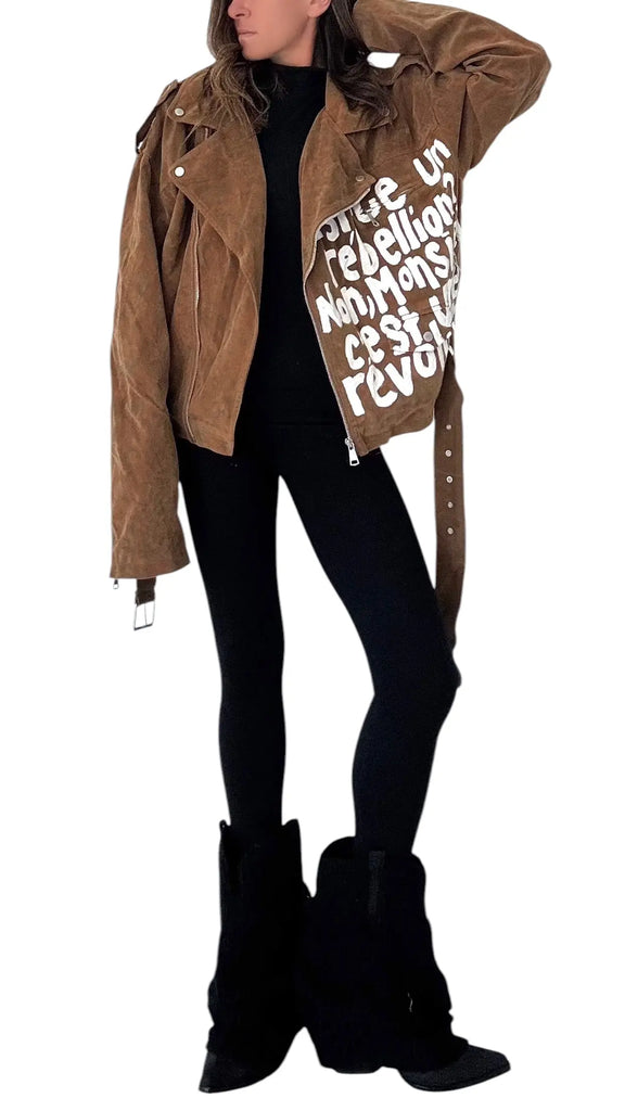 'C'est une Révolution' Painted Moto Jacket by Wren + Glory Wren + Glory