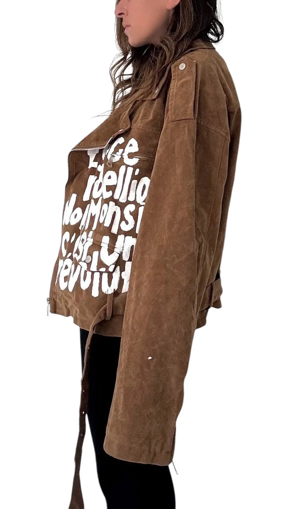 'C'est une Révolution' Painted Moto Jacket by Wren + Glory Wren + Glory